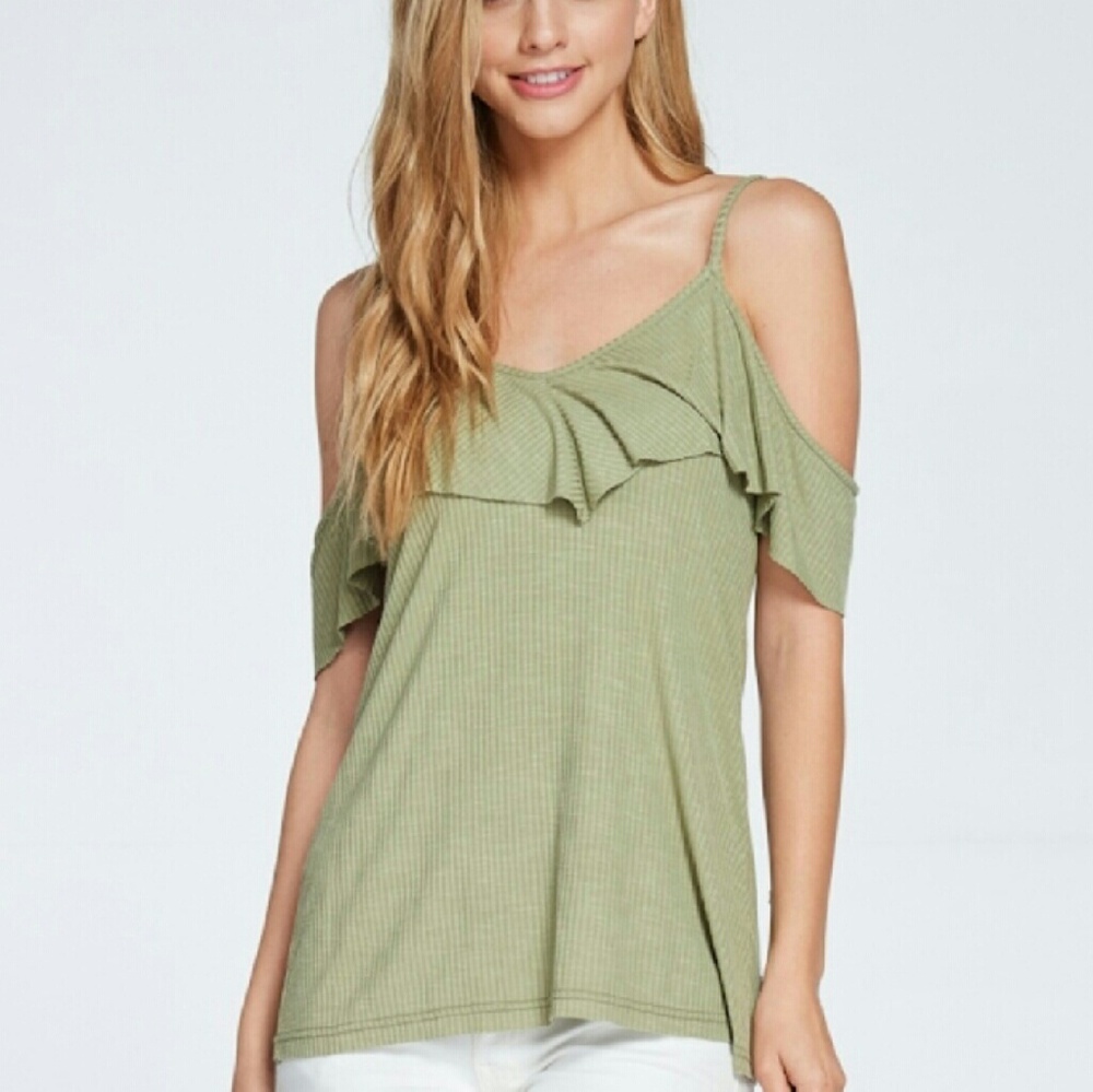Rib Knit Flounce Layer Detail Top